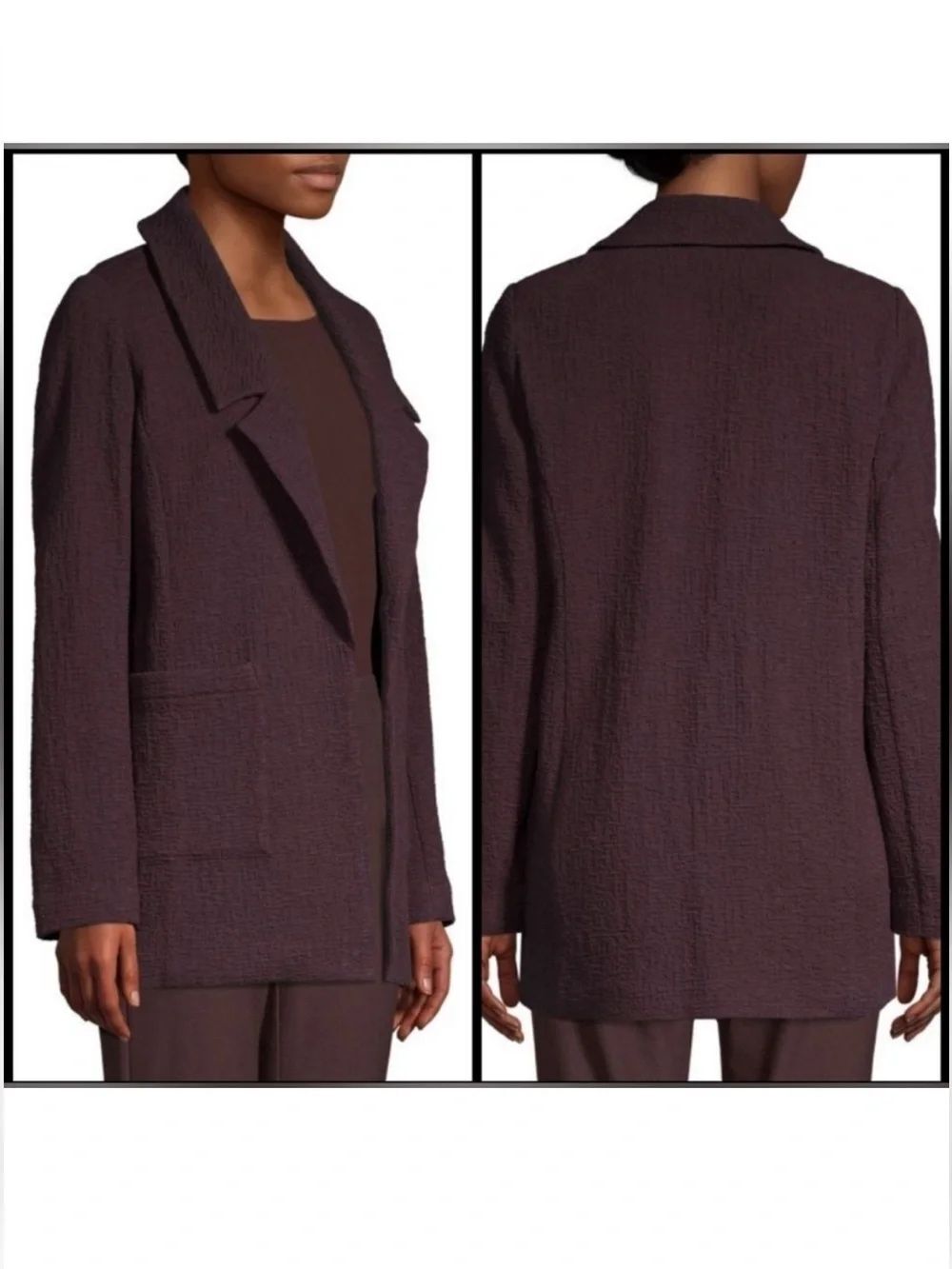 EILEEN FISHER Notch Collar Jacket Open Style Long Sleeves Jacquard Casis SZ XL